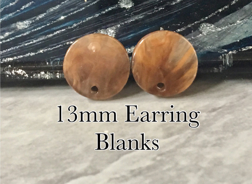 Brown Cocoa 13mm post earring blanks, brown drop earring, gold stud earring, gold jewelry, acrylic dangle DIY earring making round