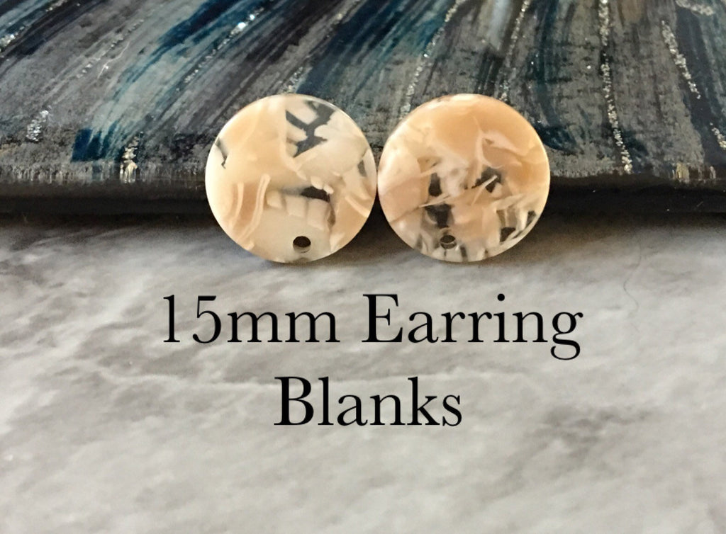 15mm champagne tan post earring blanks drop earring, gold stud earring, gold jewelry, tan dangle DIY earring making round cream clear resin