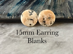 15mm champagne tan post earring blanks drop earring, gold stud earring, gold jewelry, tan dangle DIY earring making round cream clear resin