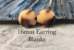 16mm blonde tortoise post earring blanks drop earring, stud earring jewelry dangle DIY earring making round resin, brown tan earrings