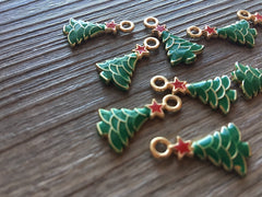 Christmas Tree Charms 20mm, Wire Bangle Beads, Christmas Jewelry, Bubblegum Bead Necklace, Christmas jewelry evergreen tree