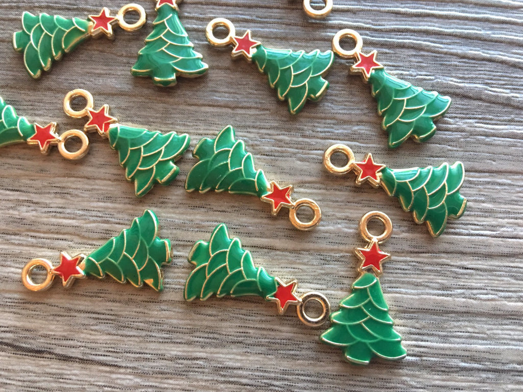 Christmas Tree Charms 20mm, Wire Bangle Beads, Christmas Jewelry, Bubblegum Bead Necklace, Christmas jewelry evergreen tree