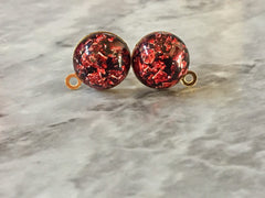 Red & Gold 14mm post earring circle blanks, gold drop earring, gold stud earring, gold jewelry, gold dangle DIY earring making metallic