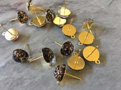 Black & Gold 14mm post earring circle blanks, gold drop earring, gold stud earring, gold jewelry, gold dangle DIY earring making metallic