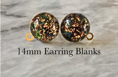 Black & Gold 14mm post earring circle blanks, gold drop earring, gold stud earring, gold jewelry, gold dangle DIY earring making metallic