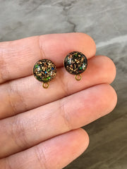 Black & Gold 14mm post earring circle blanks, gold drop earring, gold stud earring, gold jewelry, gold dangle DIY earring making metallic