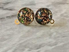 Black & Gold 14mm post earring circle blanks, gold drop earring, gold stud earring, gold jewelry, gold dangle DIY earring making metallic