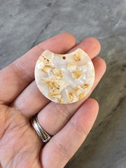Honey Butter + White Shell Boho Confetti Acrylic Resin Beads, circle 36mm Earring Necklace pendant bead, one hole DIY blanks acetate