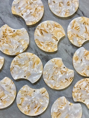 Honey Butter + White Shell Boho Confetti Acrylic Resin Beads, circle 36mm Earring Necklace pendant bead, one hole DIY blanks acetate
