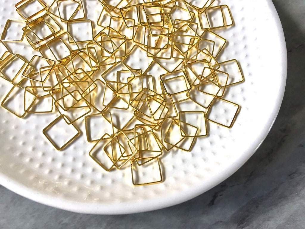 10mm Gold Metal squares, bracelet necklace earrings, jewelry making, geometric earrings, minimalist blanks, simple square jewelry