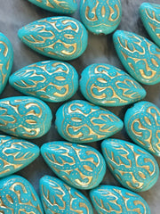 Gold Painted Teal Blue 19mm Beads, Beads for Bangle Making or Jewelry Making, chunky beads, statement turquoise beads necklace