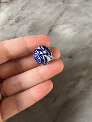 XL Ginger Jar cloisonne Handmade Blue and White Porcelain 18mm Beads, circular round beads, jewelry statement chunky, glass beads white