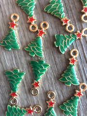 Christmas Tree Charms 20mm, Wire Bangle Beads, Christmas Jewelry, Bubblegum Bead Necklace, Christmas jewelry evergreen tree