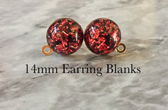 Red & Gold 14mm post earring circle blanks, gold drop earring, gold stud earring, gold jewelry, gold dangle DIY earring making metallic