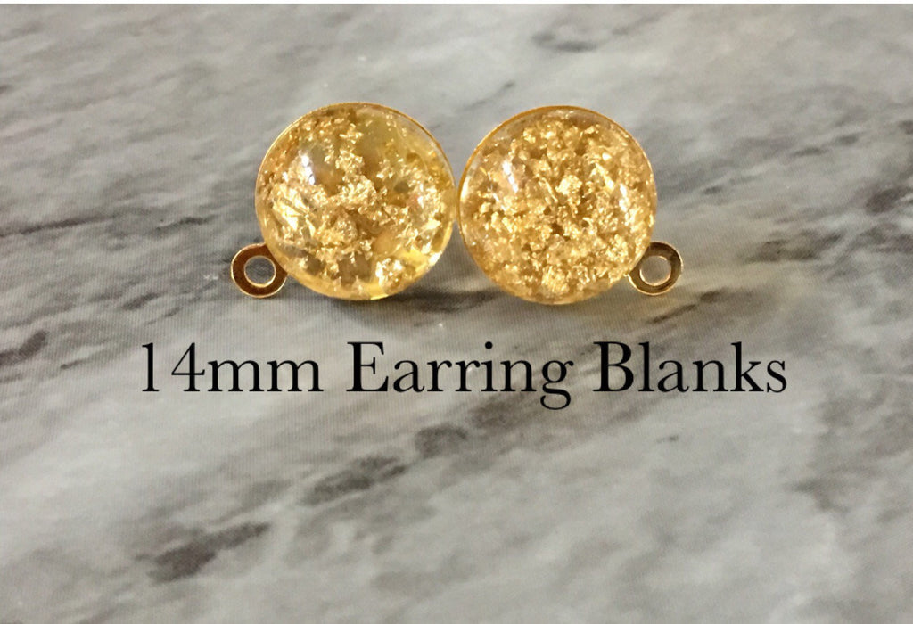 Gold 14mm post earring circle blanks, gold drop earring, gold stud earring, gold jewelry, gold dangle DIY earring making metallic