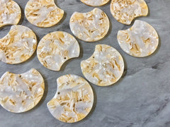 Honey Butter + White Shell Boho Confetti Acrylic Resin Beads, circle 36mm Earring Necklace pendant bead, one hole DIY blanks acetate