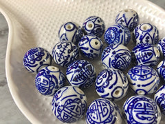 XL Ginger Jar cloisonne Handmade Blue and White Porcelain 18mm Beads, circular round beads, jewelry statement chunky, glass beads white