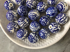 XL Ginger Jar cloisonne Handmade Blue and White Porcelain 18mm Beads, circular round beads, jewelry statement chunky, glass beads white