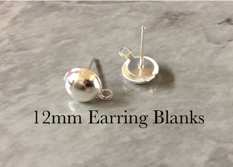 12mm Smooth Silver post earring circle blanks, silver round earring, silver stud earring, silver jewelry, silver dangle earring making