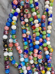 SALE Round Handmade Millefiori Glass Beads Strands, colorful starburst beads, rainbow glass beads clearance wholesale