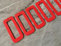 Laser Cut XL Red rectangle Cutout, Mod wood Beads, Wood earrings, Tassel Necklace Charm Jewelry focal point, 1 Hole blanks