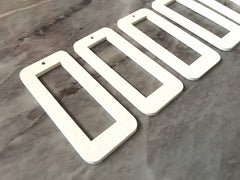 Laser Cut XL White rectangle Cutout, Mod wood Beads, Wood earrings, Tassel Necklace Charm Jewelry focal point, 1 Hole blanks