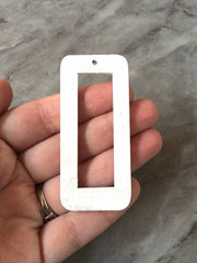 Laser Cut XL White rectangle Cutout, Mod wood Beads, Wood earrings, Tassel Necklace Charm Jewelry focal point, 1 Hole blanks