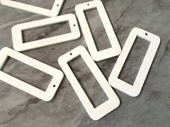 Laser Cut XL White rectangle Cutout, Mod wood Beads, Wood earrings, Tassel Necklace Charm Jewelry focal point, 1 Hole blanks