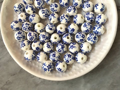 Ginger Jar Handmade Blue and White Porcelain 12mm Beads, circular beads, round beads jewelry statement chunky, glass beads flower beads