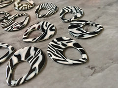 Black & White Resin Beads, Teardrop shape acrylic 38mm Long Earring or Necklace pendant bead, one hole white jewelry zebra animal print