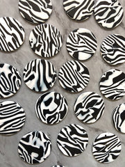 Animal print Beads, circle cutout acrylic 30mm Earring Necklace pendant bead one hole top, white black zebra print, black swirl 1 hole