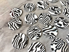 Animal print Beads, circle cutout acrylic 30mm Earring Necklace pendant bead one hole top, white black zebra print, black swirl 1 hole