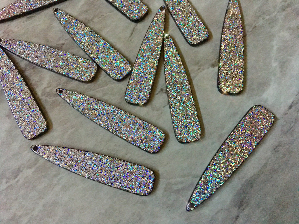 Rainbow Glitter acrylic Beads, Black geometric shape acrylic 55mm Long Earring or Necklace pendant bead 1 one hole jewelry
