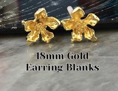 18mm Gold Flower post earring blanks, gold drop earring, gold stud earring, gold jewelry, gold dangle DIY earring making Statement