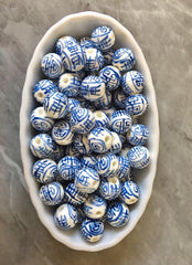 Ginger Jar Handmade Blue and White Porcelain 12mm Beads, circular beads, round beads jewelry statement chunky, glass beads white beads