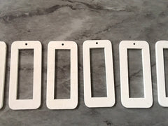 Laser Cut XL White rectangle Cutout, Mod wood Beads, Wood earrings, Tassel Necklace Charm Jewelry focal point, 1 Hole blanks