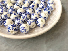 Ginger Jar Handmade Blue and White Porcelain 12mm Beads, circular beads, round beads jewelry statement chunky, glass beads flower beads