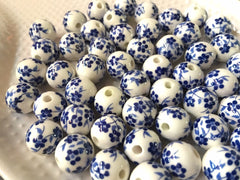Ginger Jar Handmade Blue and White Porcelain 12mm Beads, circular beads, round beads jewelry statement chunky, glass beads flower beads