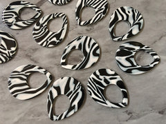 Black & White Resin Beads, Teardrop shape acrylic 38mm Long Earring or Necklace pendant bead, one hole white jewelry zebra animal print