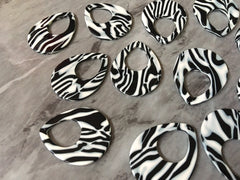 Black & White Resin Beads, Teardrop shape acrylic 38mm Long Earring or Necklace pendant bead, one hole white jewelry zebra animal print