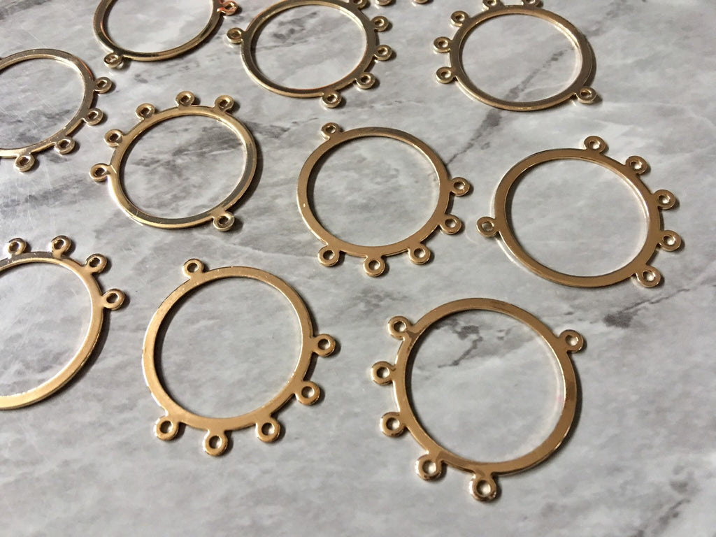 Shiny Gold 5 hole Circles for earrings, gold circle blanks, DIY gold earring jewelry geometric gold earrings, boho long tassel necklace