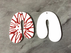 3D Printed Mosaic Beads, red rainbow cutout acrylic 41mm Earring Necklace pendant bead, one hole at top DIY blanks white U shape