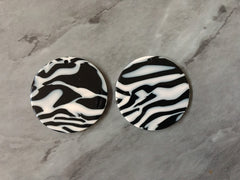 Animal print Beads, circle cutout acrylic 30mm Earring Necklace pendant bead one hole top, white black zebra print, black swirl 1 hole