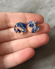 13mm Mosaic round post earring circle blanks drop stud earring, silver dangle DIY earring mod making round earrings Blue gold pink