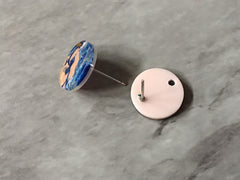 13mm Mosaic round post earring circle blanks drop stud earring, silver dangle DIY earring mod making round earrings Blue gold pink