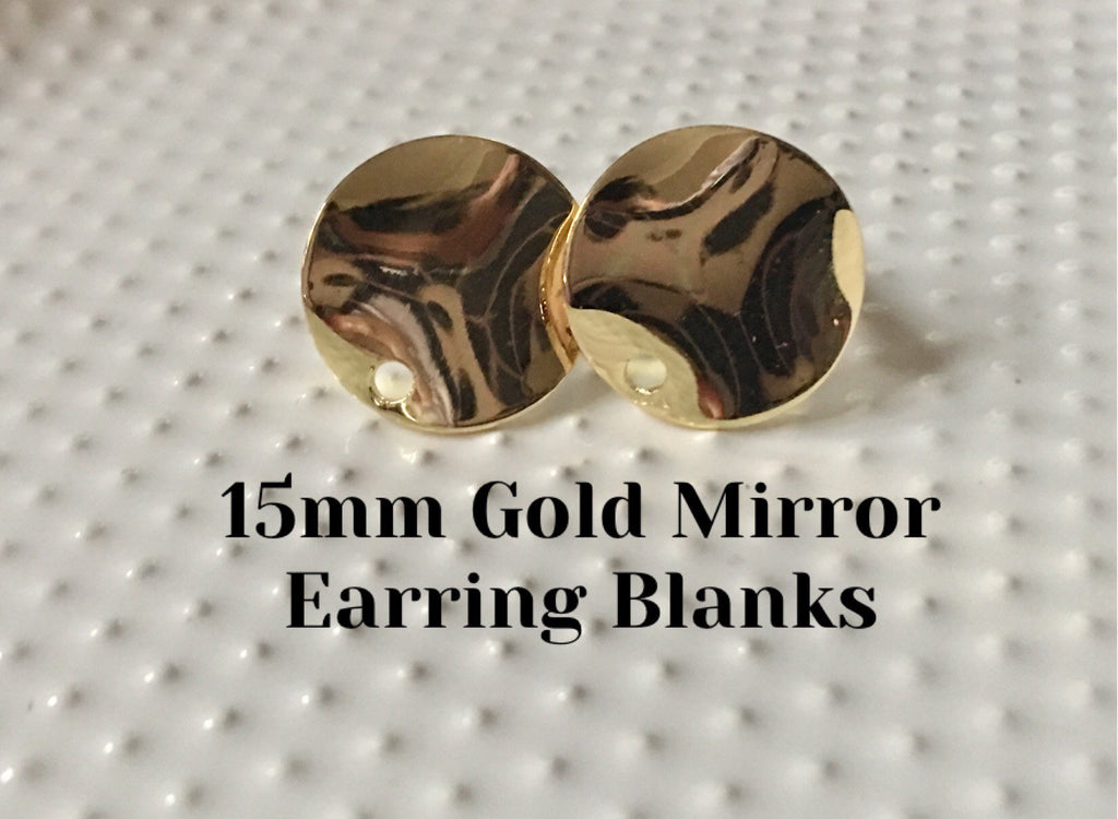 Gold mirror 15mm post earring circle blanks, gold drop earring, gold stud earring, gold jewelry, gold dangle DIY earring making metallic