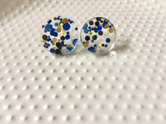 Black + Blue VIP Party 16mm confetti circle post earring circle blanks, gold drop earring stud earring, jewelry dangle DIY making