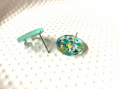 Mint + Blue Shoreline Party 16mm confetti circle post earring circle blanks, gold drop earring stud earring, jewelry dangle DIY making