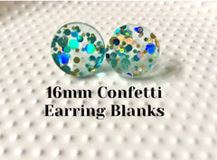 Mint + Blue Shoreline Party 16mm confetti circle post earring circle blanks, gold drop earring stud earring, jewelry dangle DIY making
