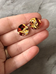 Red + yellow mosaic Clear 15mm confetti circle post earring circle blanks, drop earring stud earring, jewelry dangle DIY earring making